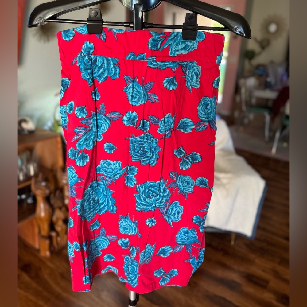 Pinup Couture Pencil Skirt - Blue Rose Red - L